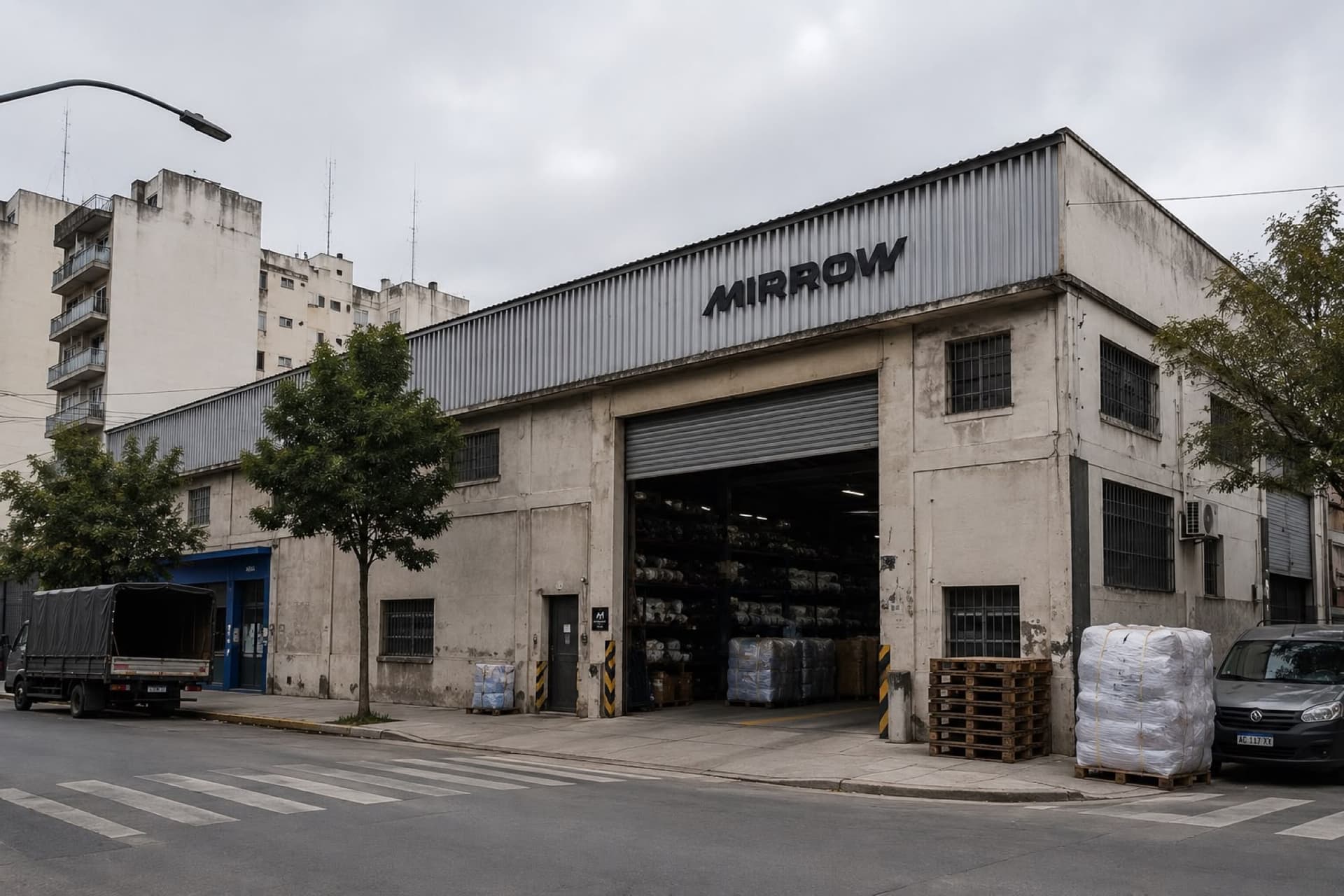 Fachada de la fábrica de MIRROW en Buenos Aires