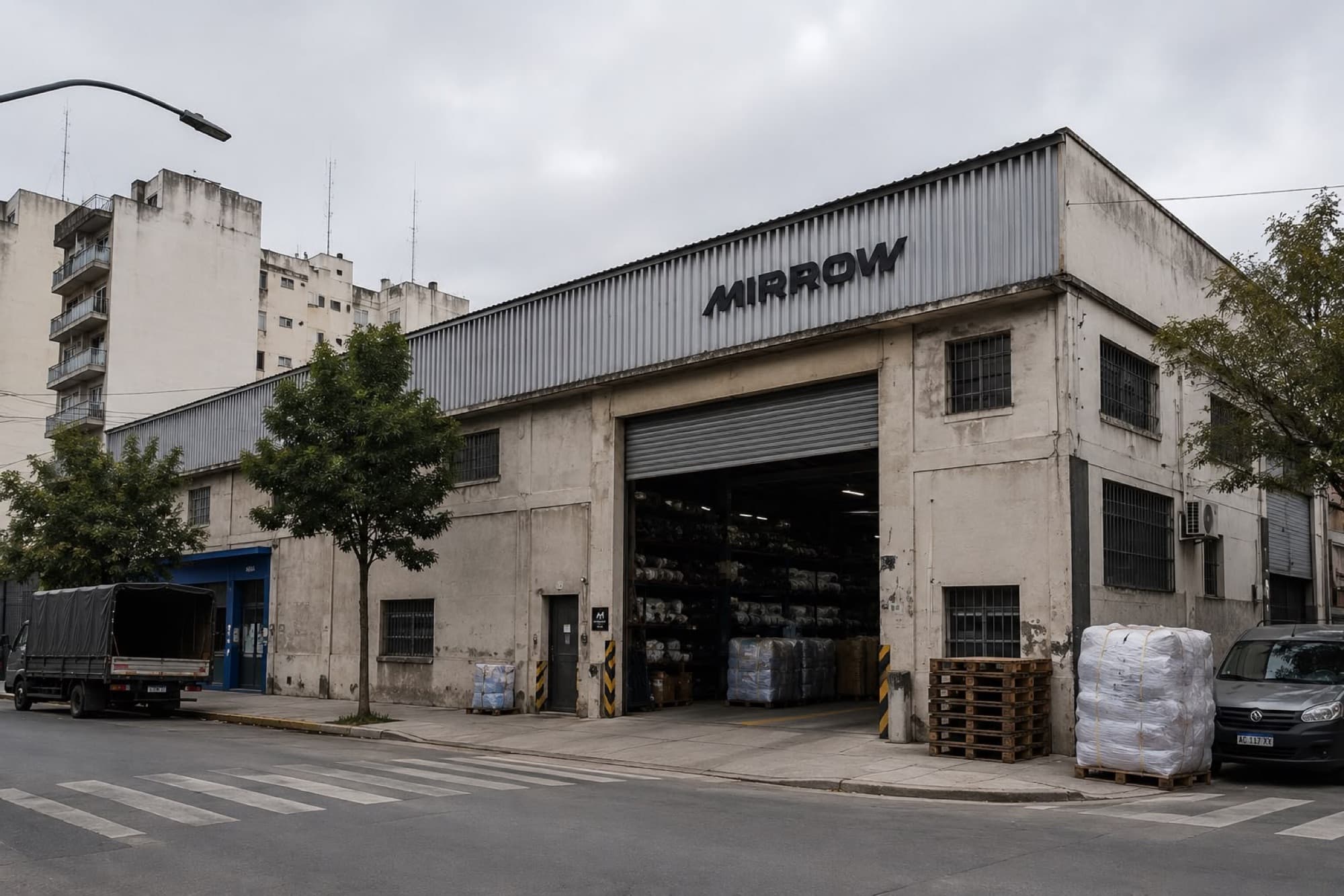 Fachada de la fábrica de MIRROW en Buenos Aires