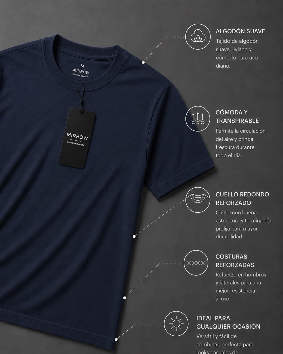 Remera lisa cuello redondo blanco — detalle