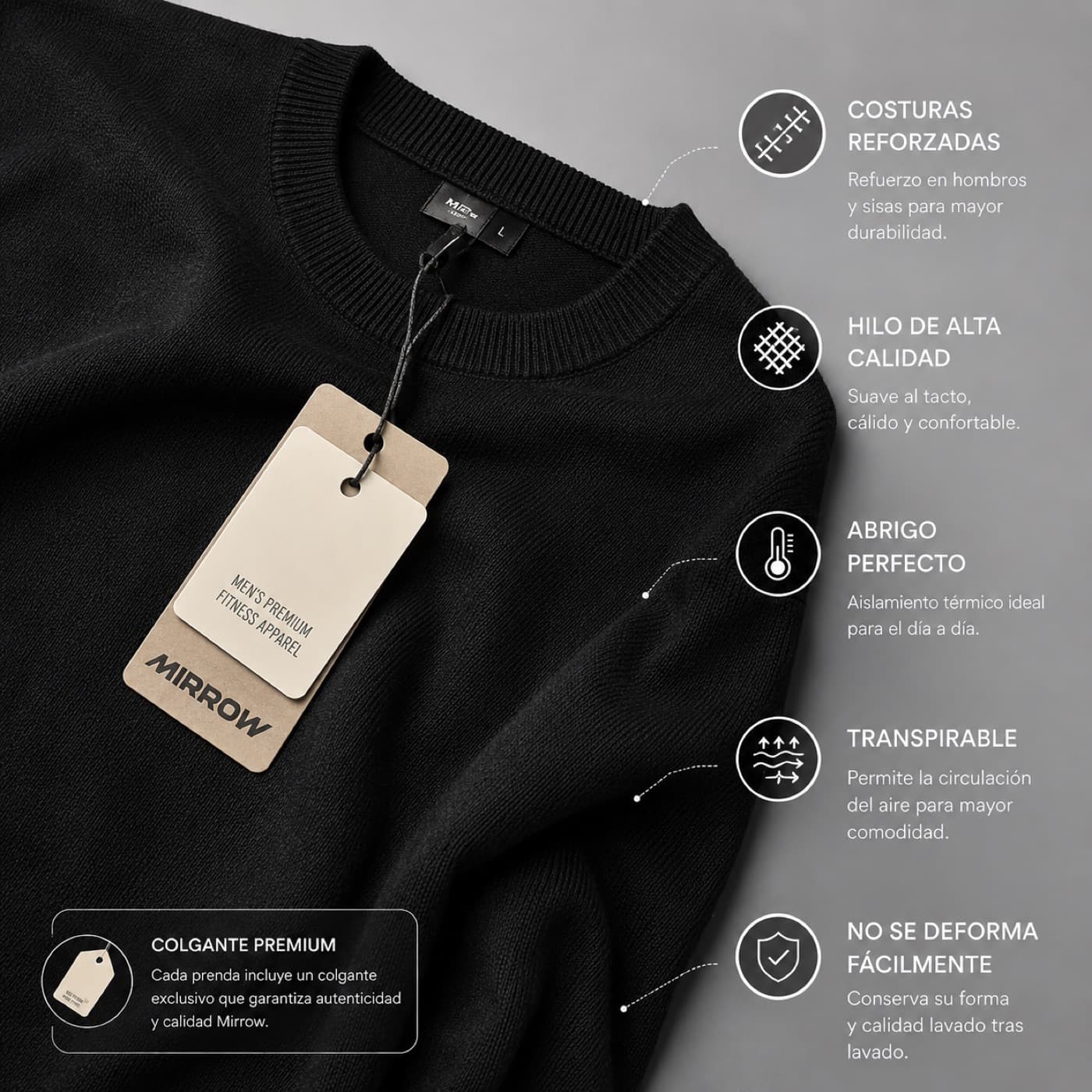 Sweater cuello redondo negro — detalle